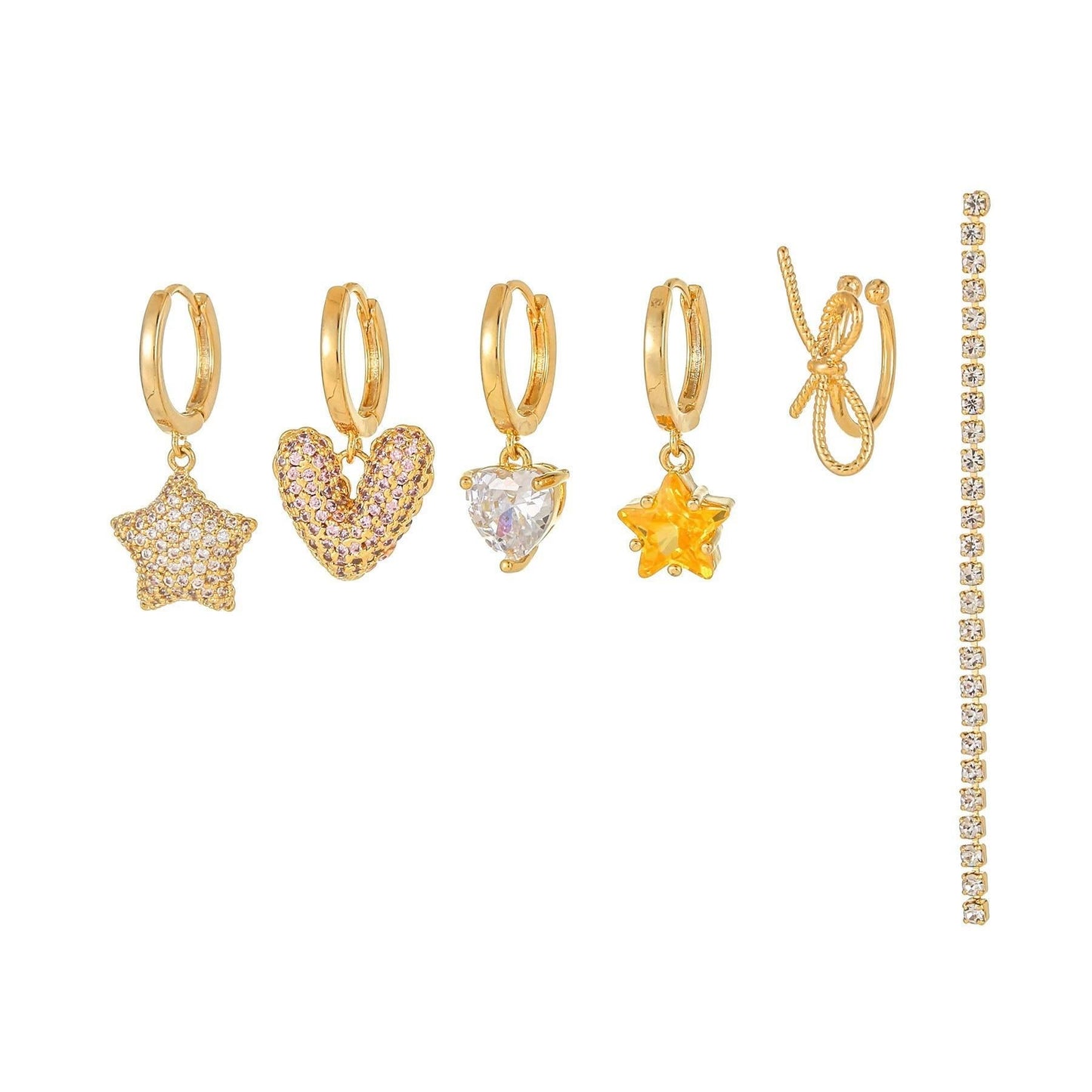 Multi Sets of Chic Star&Moon Earrings, 3-6pcs, 18k Gold Plated Stud Drop Hoop Huggie Cuff Chain, S925 Needle, Stacked Lobe Designs with Dazzling Zirconia