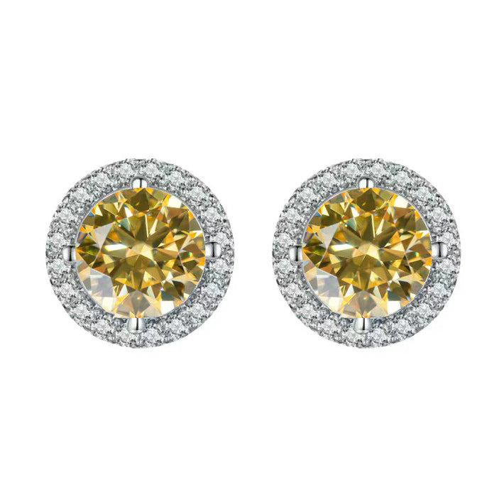 S925 Multicolor Moissanite Round Halo Stud Earrings with Threaded Needle, 8 Color Options, 0.1-3ct D-Grade VVS, Sterling Silver Jewelry for Men Women