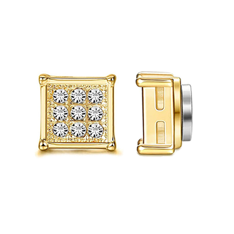 Stainless Steel Magnetic Iced Out CZ Square Stud Earrings for Men Women, 9 Mini Cubic Zirconia Inlaid Magnetic Earrings Non-Piercing Clip On Stud Earring