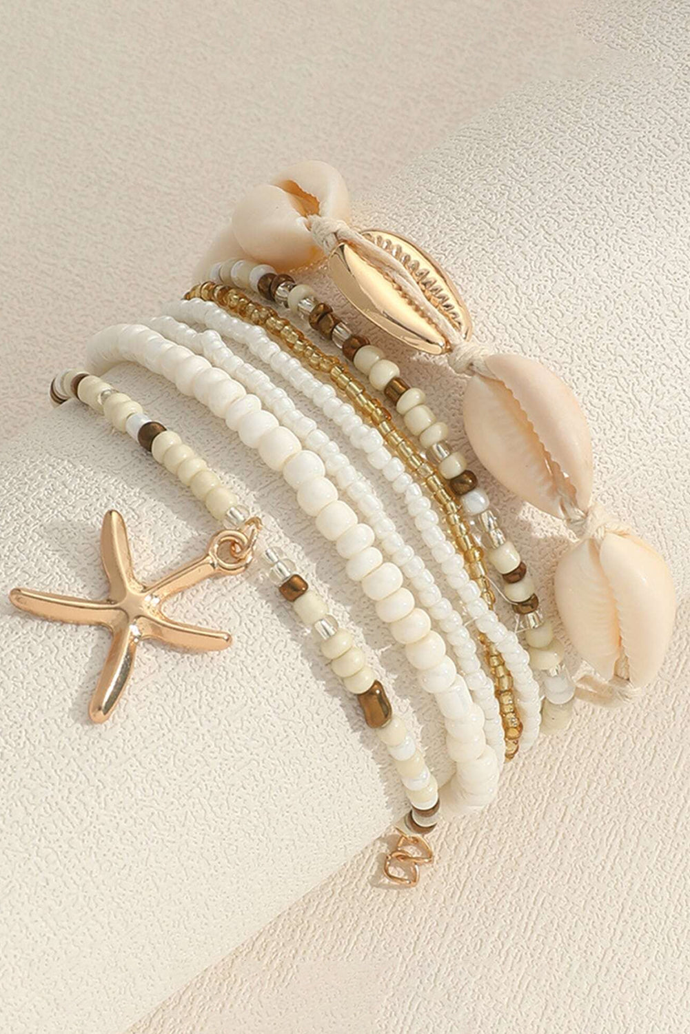 White Shell Starfish Beaded Bracelet Set