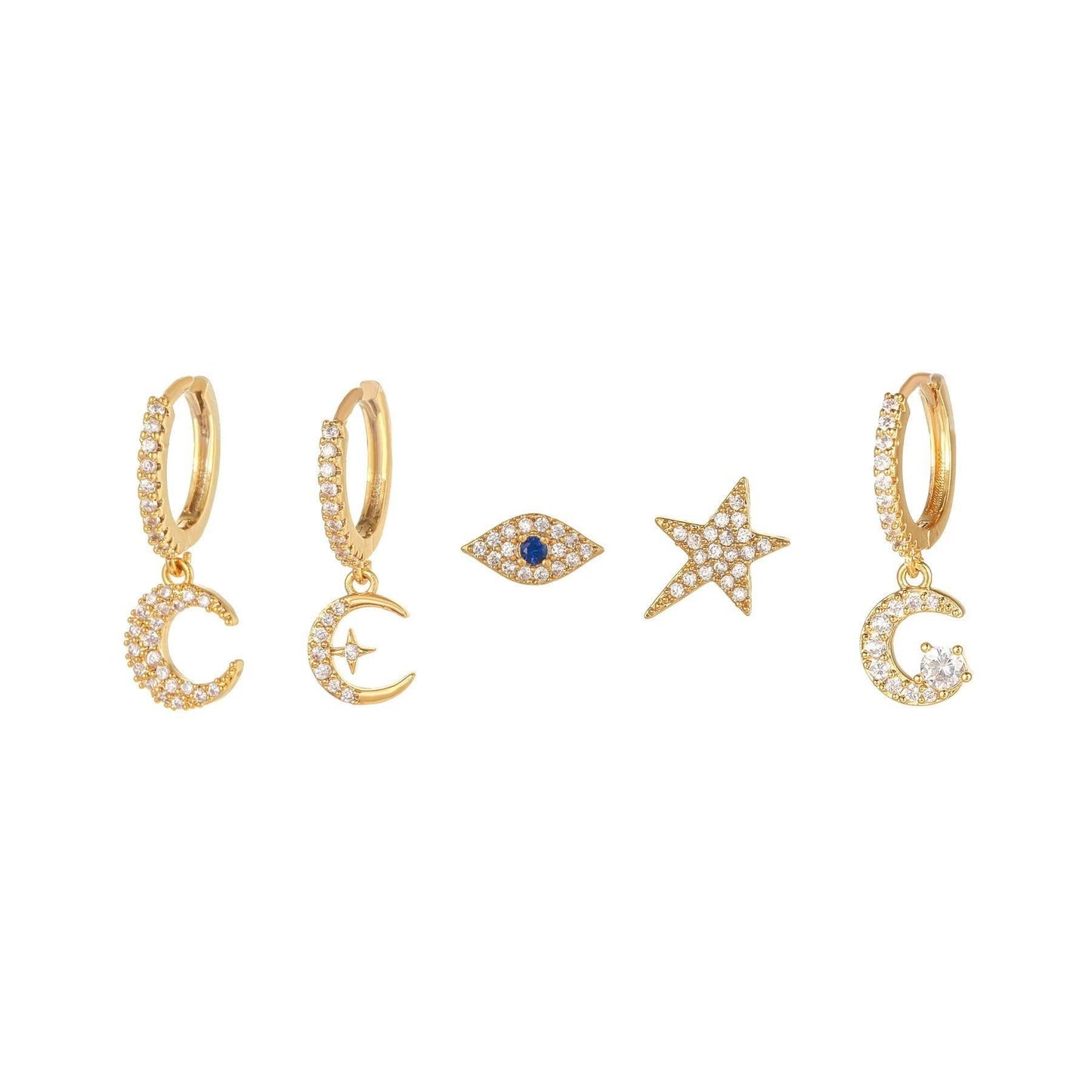 Multi Sets of Chic Star&Moon Earrings, 3-6pcs, 18k Gold Plated Stud Drop Hoop Huggie Cuff Chain, S925 Needle, Stacked Lobe Designs with Dazzling Zirconia