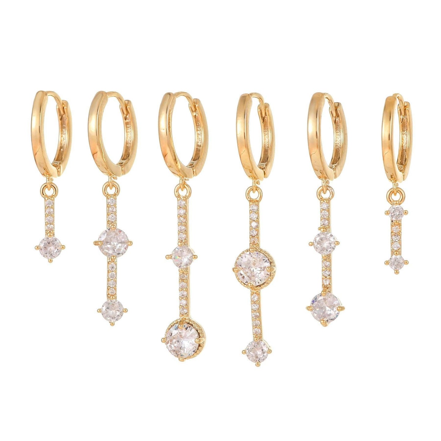 Multi Sets of Chic Star&Moon Earrings, 3-6pcs, 18k Gold Plated Stud Drop Hoop Huggie Cuff Chain, S925 Needle, Stacked Lobe Designs with Dazzling Zirconia