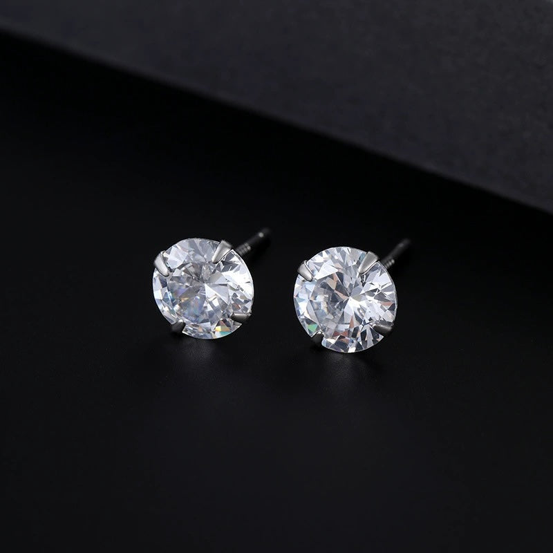 S999 Dazzling Minimalist CZ Stud Earrings, 2-8MM Cubic Zirconia Hypoallergenic Pure Sterling Silver Tiny Earrings for Sensitive Ears Daily