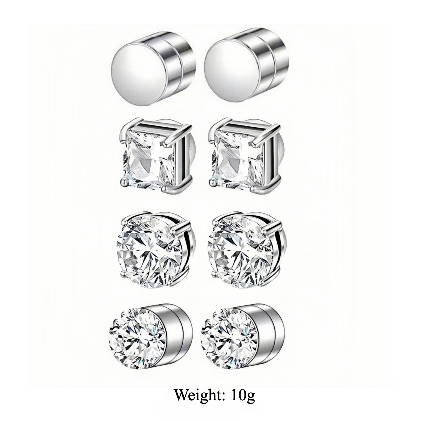 Multi Sets of Stainless Steel Magnetic CZ Stud Earrings for Men Women, 6mm Cubic Zirconia Inlaid Hypoallergenic Earring Packs, Non-Piercing Clip On Earring Combo