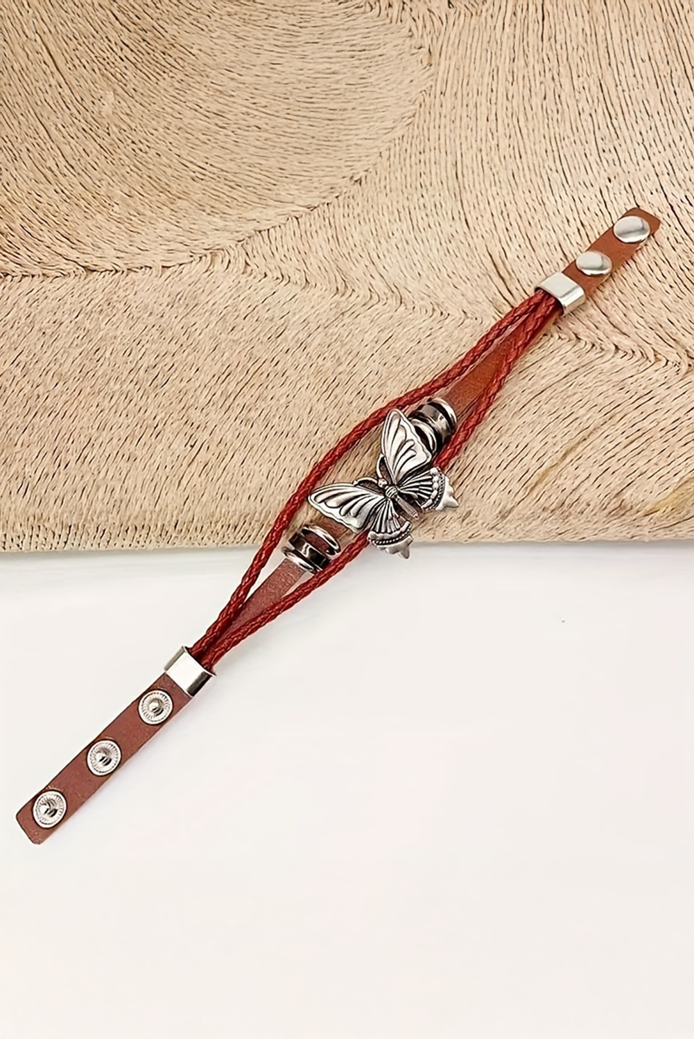 Mineral Red Butterfly Braided Multi Layer Adjustable Bracelet