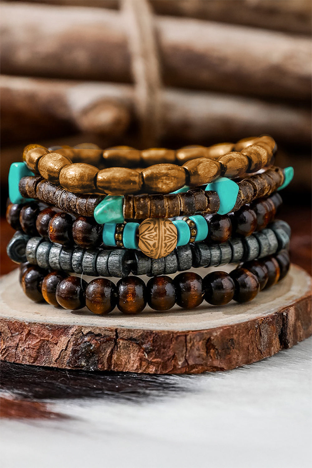 Chestnut Boho Stackable Beaded Bracelet Set