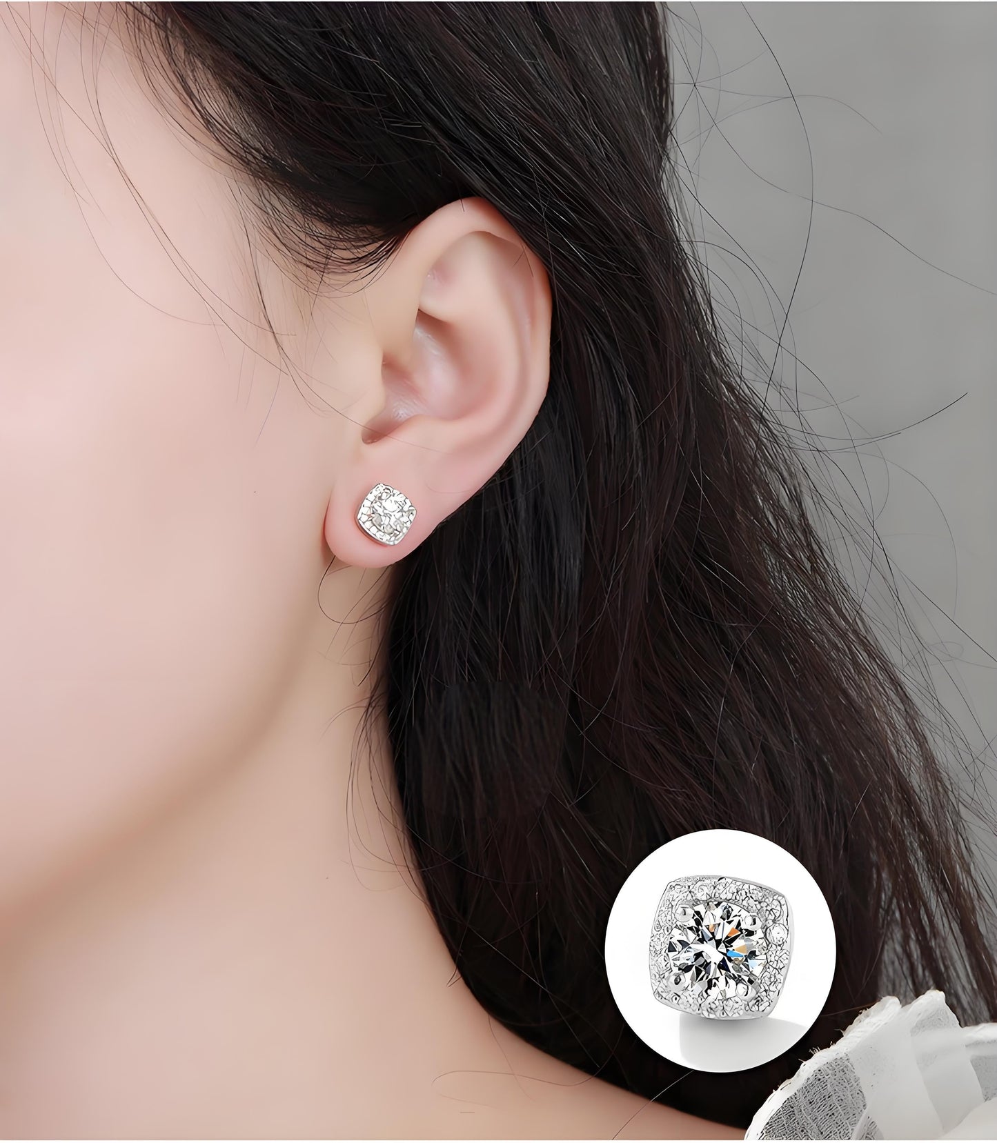 S925 Magnetic Multicolor Moissanite Square Halo Stud Earrings for Men Women, 0.5/1ct Round Cut, Inlaid Magnetic Earrings Non-Piercing Clip On Stud Earring