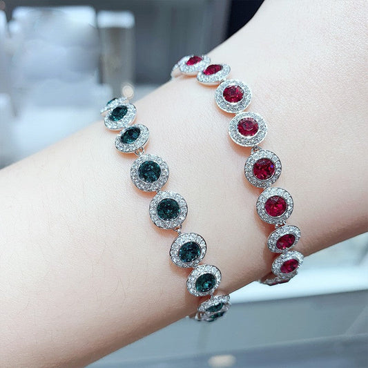 Dazzling Multicolor Cubic Zirconia Round Halo Bracelet, Colored Gem Stones, Adjustable Design, and Unique Patterns