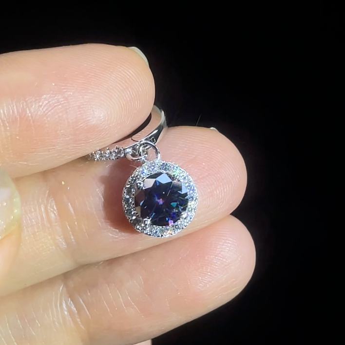 S925 Rainbow Green Moissanite/CZ Round Halo Drop Earrings, 1ct D-Grade VVS Certificate, Hypoallergenic Sterling Silver Gift
