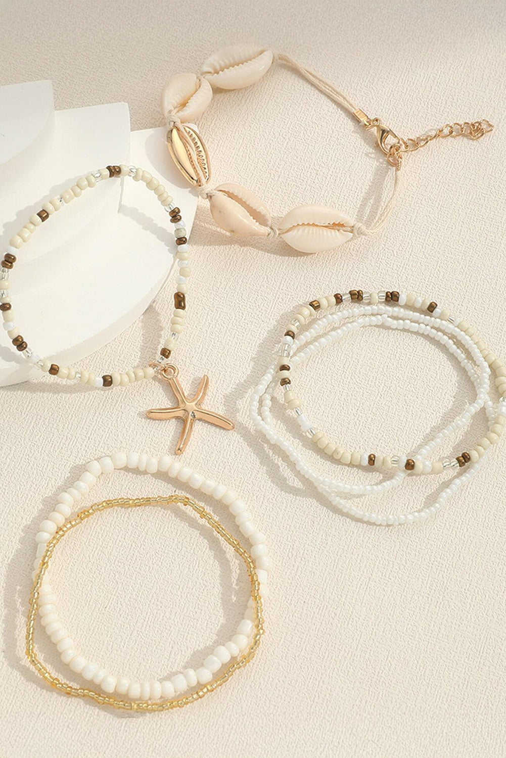 White Shell Starfish Beaded Bracelet Set