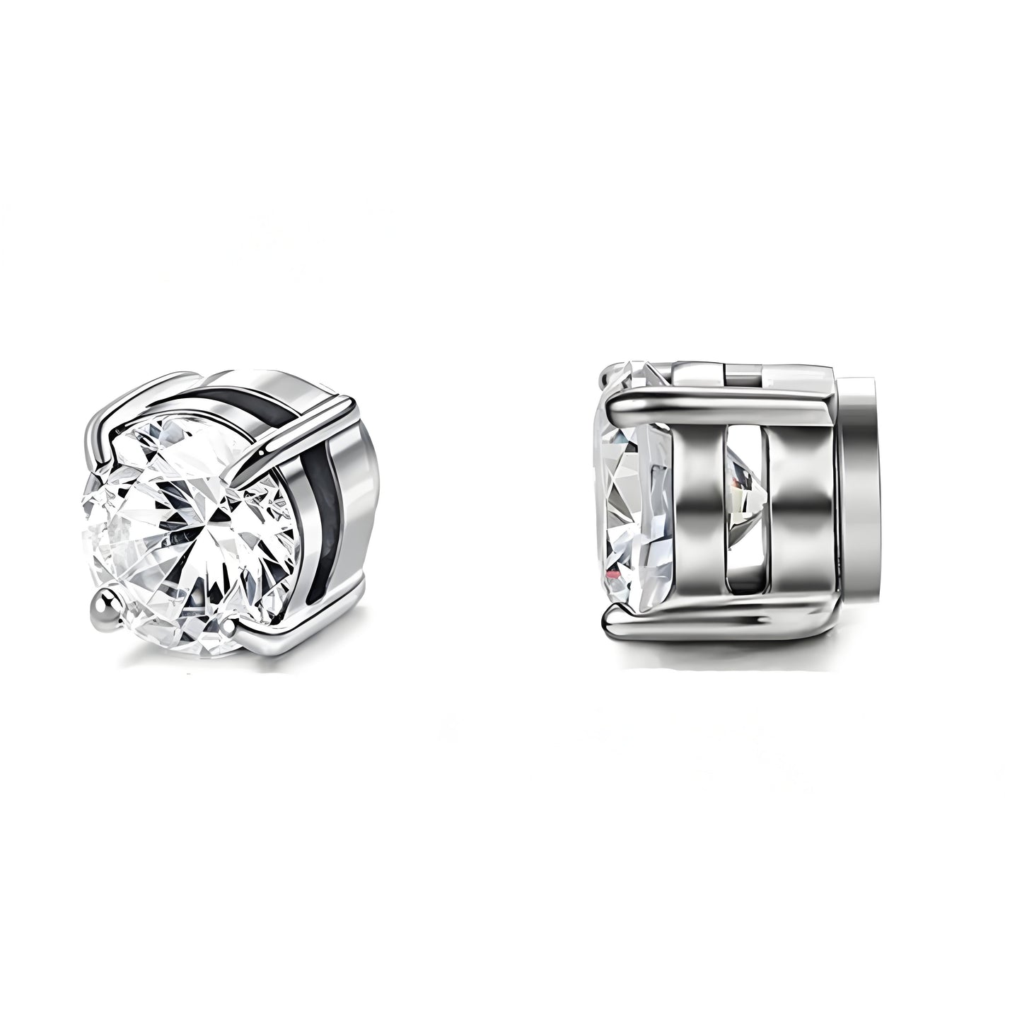 Stainless Steel Magnetic Stud Earrings for Men Women Unisex, 6/8mm 4-Prong Round CZ Inlaid Magnetic Earrings Non-Piercing Clip On Studs