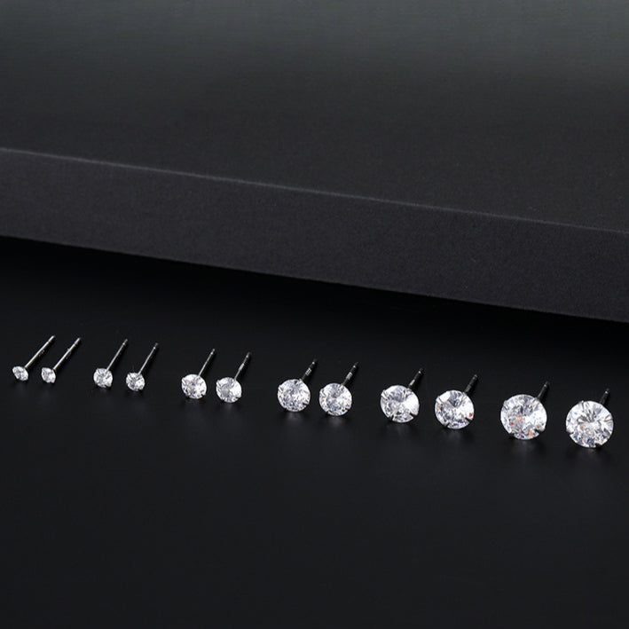 S999 Dazzling Minimalist CZ Stud Earrings, 2-8MM Cubic Zirconia Hypoallergenic Pure Sterling Silver Tiny Earrings for Sensitive Ears Daily