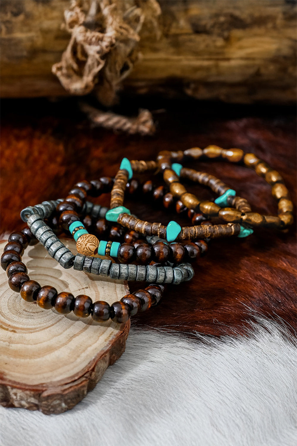 Chestnut Boho Stackable Beaded Bracelet Set