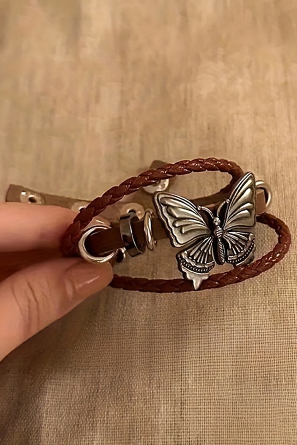 Mineral Red Butterfly Braided Multi Layer Adjustable Bracelet