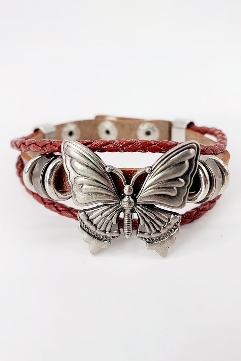 Mineral Red Butterfly Braided Multi Layer Adjustable Bracelet