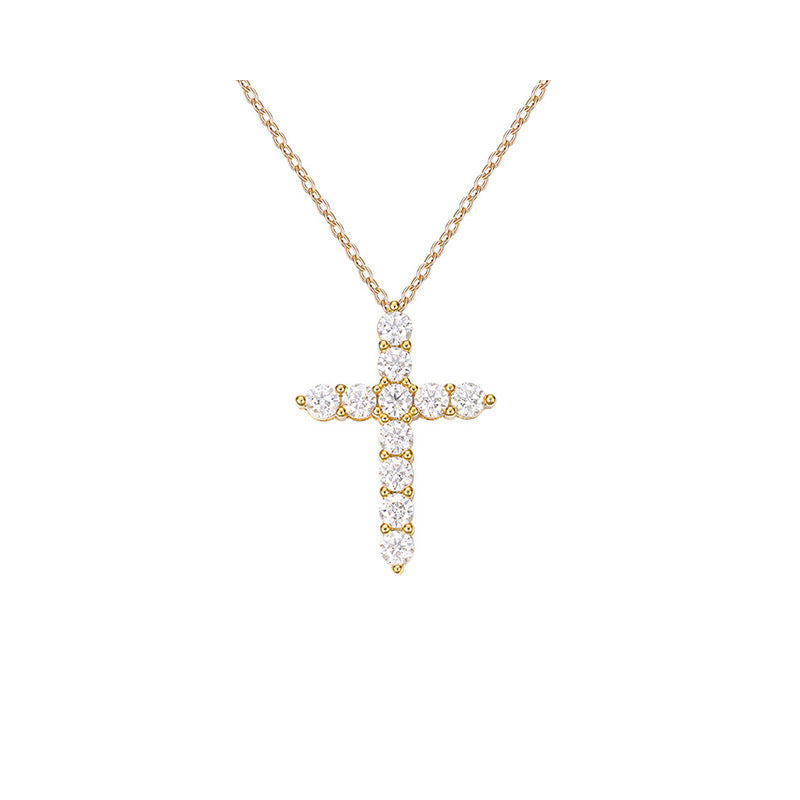 S925 Moissanite Cross Necklace, 3 Color Options, 11 Stones 0.1-0.5ct VVS, Dainty Luxe Clavicle Pendant, Sterling Silver Jewelry