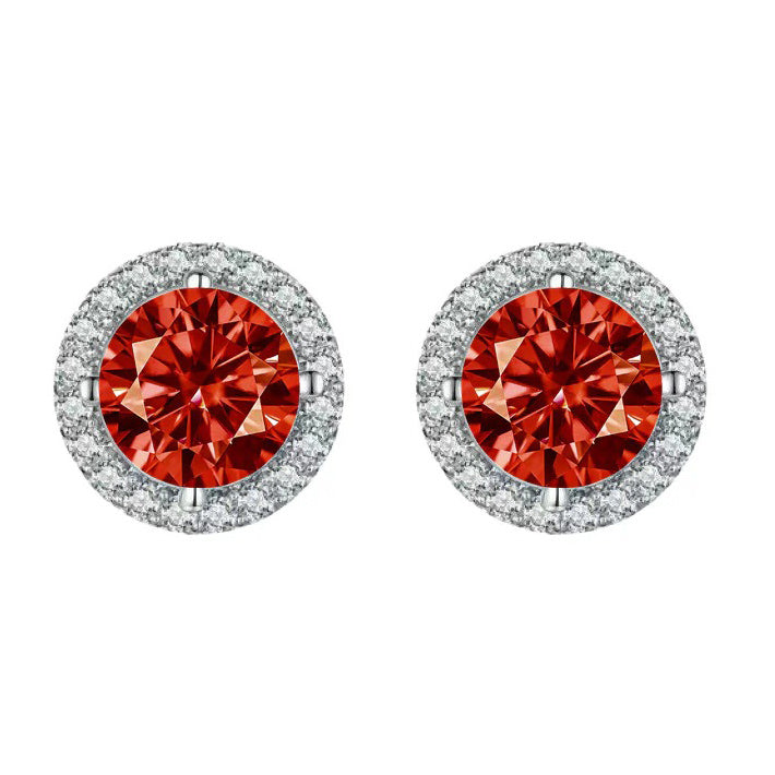 S925 Multicolor Moissanite Round Halo Stud Earrings with Threaded Needle, 8 Color Options, 0.1-3ct D-Grade VVS, Sterling Silver Jewelry for Men Women