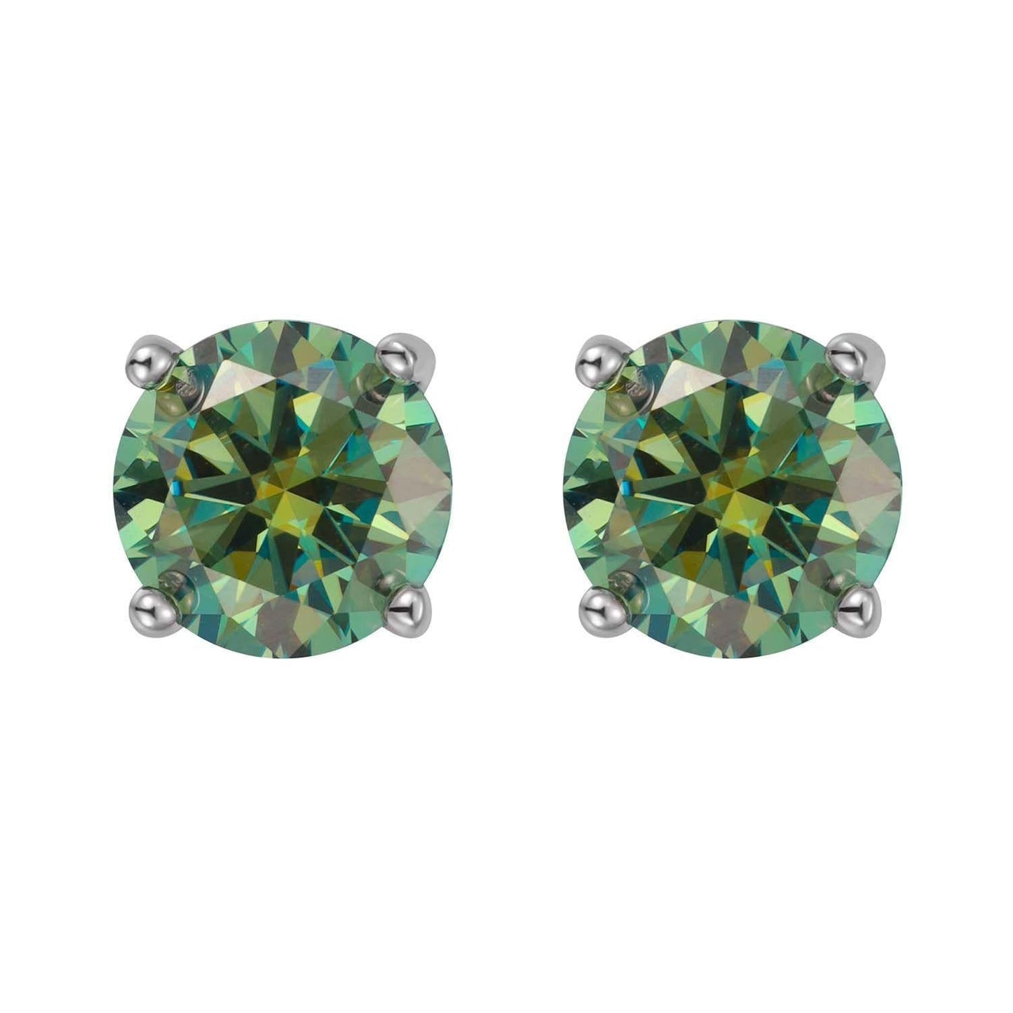 S925 Multicolor Moissanite 4-Prong Stud Earrings, 10 Color 0.5-3ct D-Grade VVS Certificate, Unisex Hypoallergenic Sterling Silver Gift