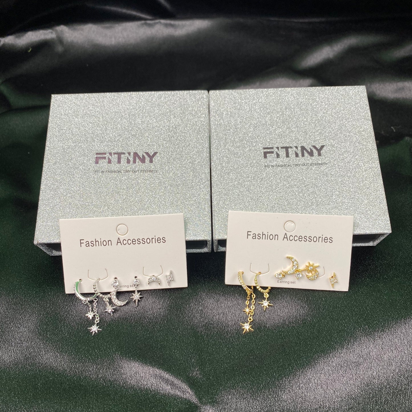 6pcs Celestial Star Moon Earrings Set, S925 Silver Posts, 18K Gold & White Gold Stud Drop Hoop, Stacked Lobe CZ Jewelry Gift Cubic Zirconia