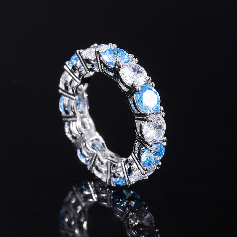 S925 Geometric Stackable Band CZ Ring, 5mm Cubic Zirconia, Sterling Silver Retro Statement Ring for Men and Women