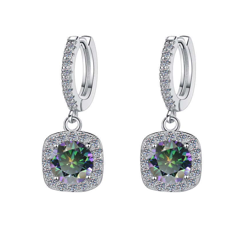 S925 Colorful Moissanite Halo Earrings with Pavé-Set Halo & Hoop, 1ct D-Grade VVS1 Moissanite in 12 Vibrant Colors with GAR certification, Sterling Silver Earrings