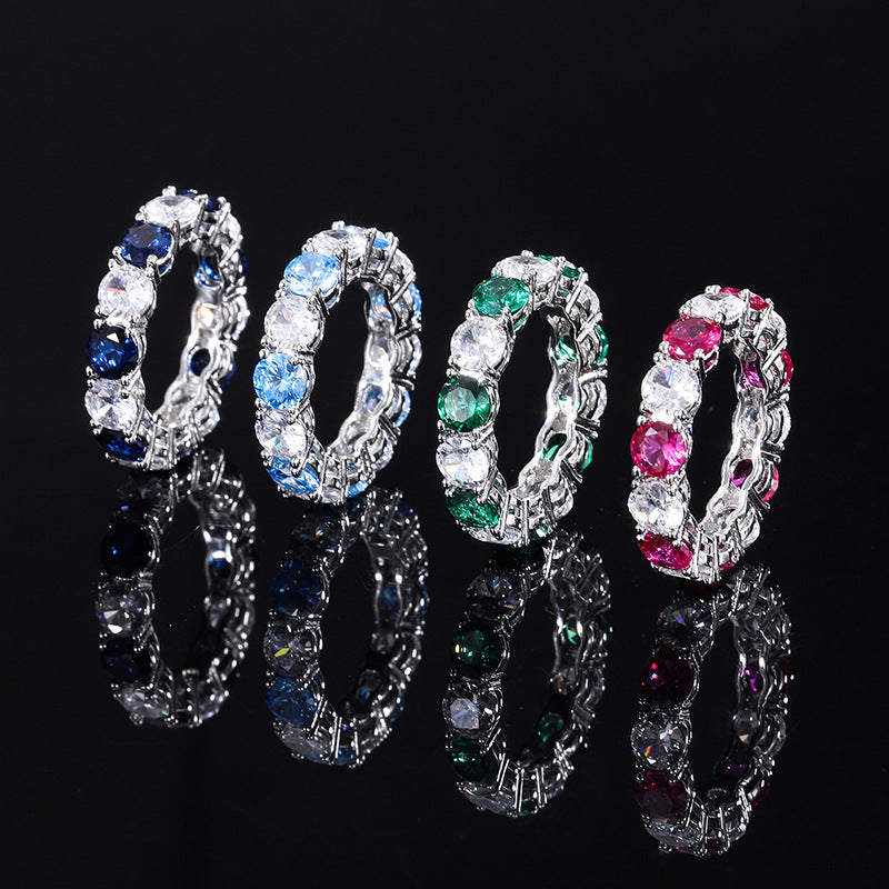 S925 Geometric Stackable Band CZ Ring, 5mm Cubic Zirconia, Sterling Silver Retro Statement Ring for Men and Women