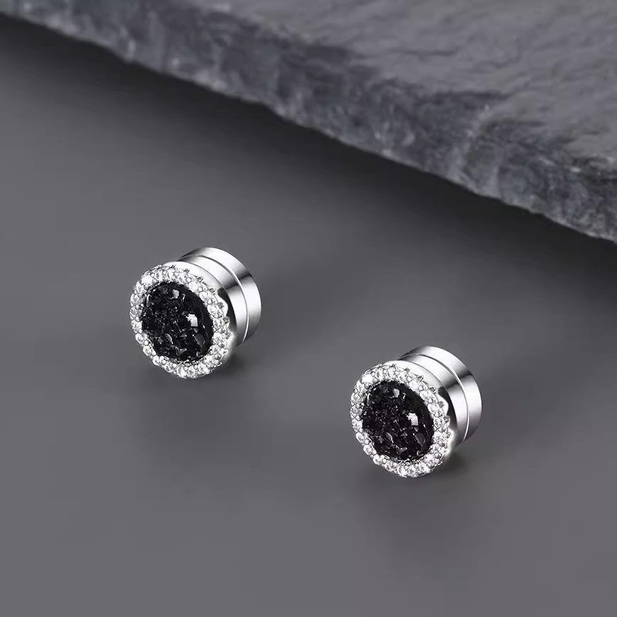 Multicolor Crystal Cluster Magnetic Round Halo Stud Earrings for Men Women, 6mm Round Crystal Inlaid Magnetic Earrings Non-Piercing Clip On Stud Earring