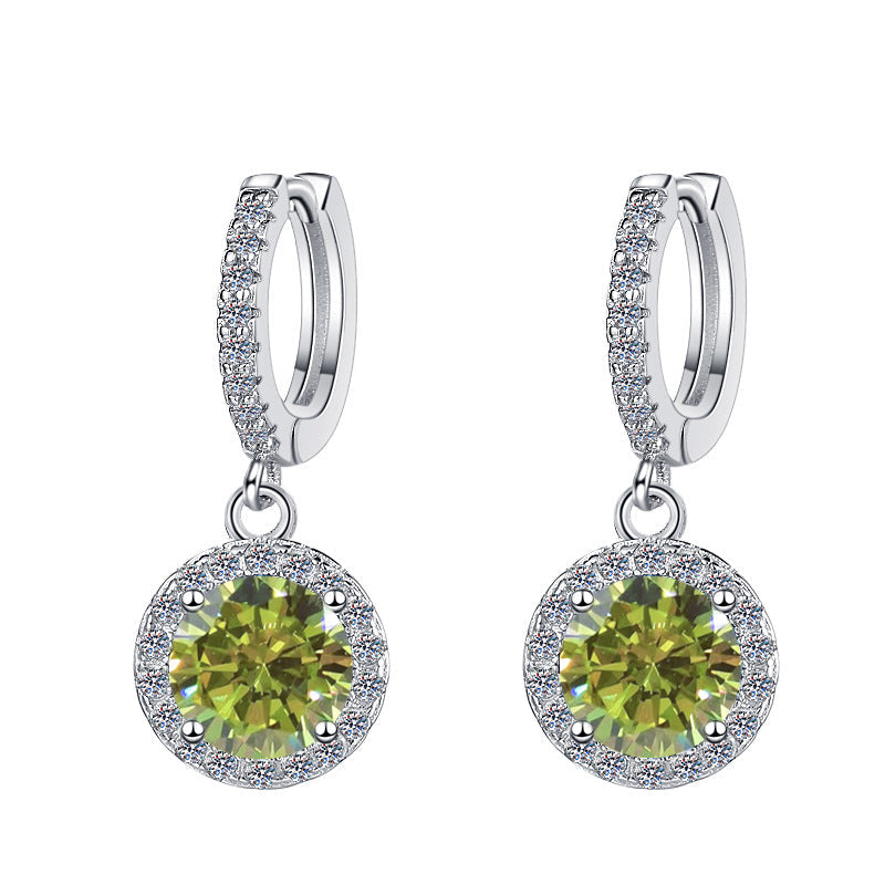 S925 Colorful Moissanite/CZ Round Halo Drop Earrings, 1ct D-Grade VVS Certificate, Hypoallergenic Sterling Silver Gift
