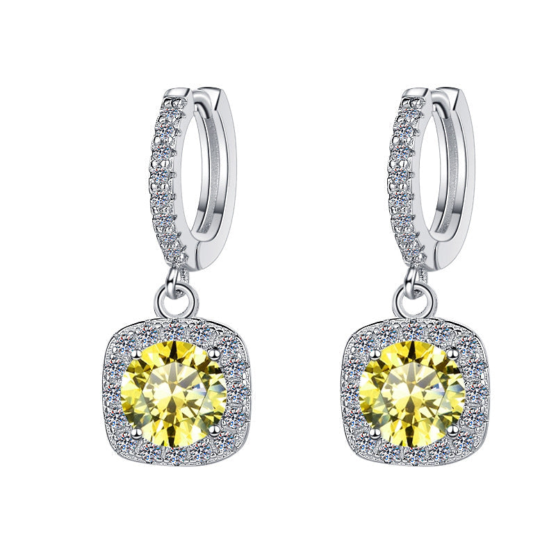 S925 Colorful Moissanite Halo Earrings with Pavé-Set Halo & Hoop, 1ct D-Grade VVS1 Moissanite in 12 Vibrant Colors with GAR certification, Sterling Silver Earrings