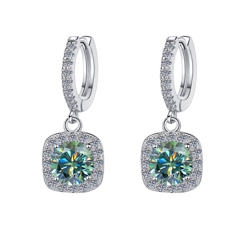 S925 Colorful Moissanite Halo Earrings with Pavé-Set Halo & Hoop, 1ct D-Grade VVS1 Moissanite in 12 Vibrant Colors with GAR certification, Sterling Silver Earrings