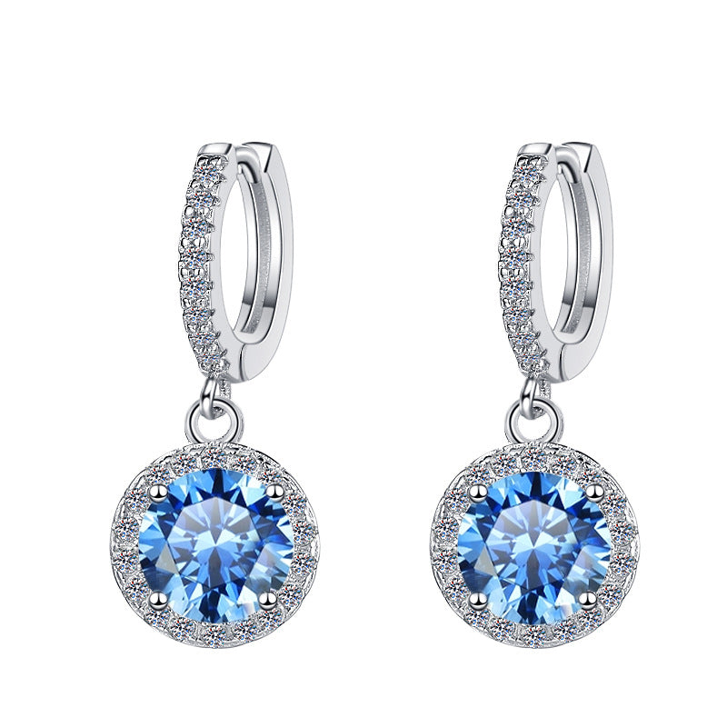 S925 Colorful Moissanite/CZ Round Halo Drop Earrings, 1ct D-Grade VVS Certificate, Hypoallergenic Sterling Silver Gift