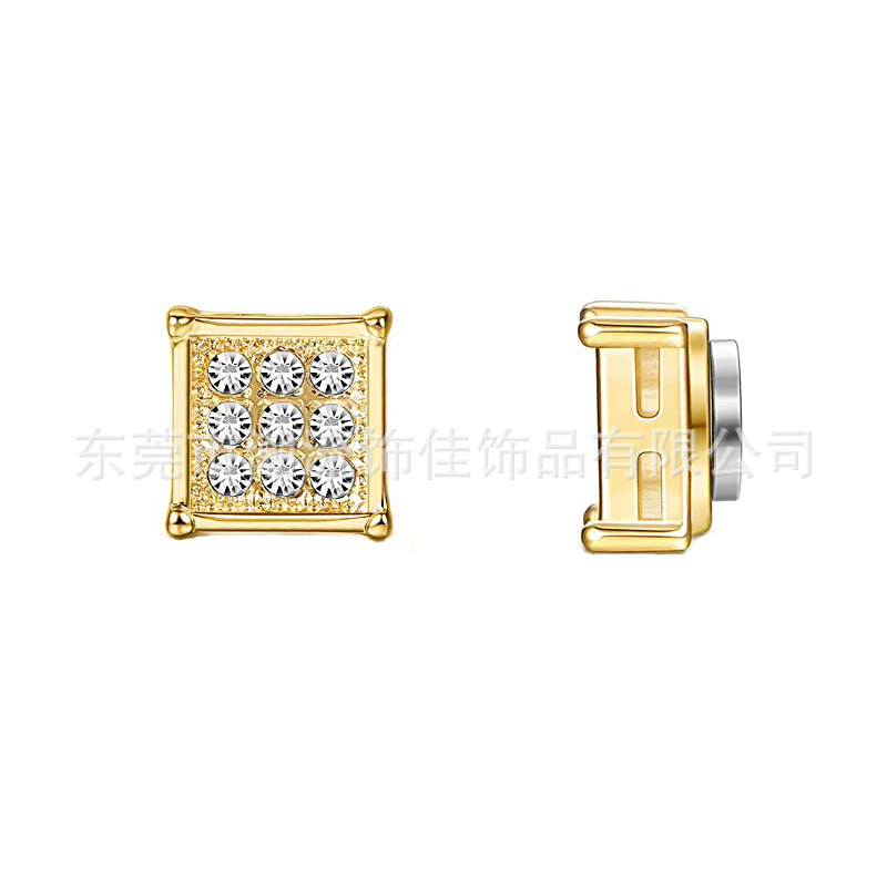 Stainless Steel Magnetic Iced Out CZ Square Stud Earrings for Men Women, 9 Mini Cubic Zirconia Inlaid Magnetic Earrings Non-Piercing Clip On Stud Earring