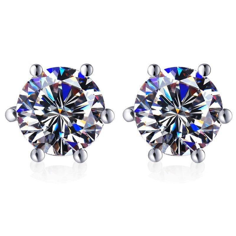 S925 Colorful Moissanite & CZ Classic 6-Prong Stud Earrings For Men Women Gift, 10 Color 0.5-2ct D-Grade VVS Certificated Moissanite Sterling Silver Studs