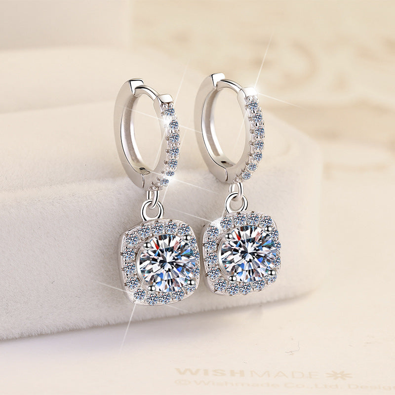 S925 Colorful Moissanite Halo Earrings with Pavé-Set Halo & Hoop, 1ct D-Grade VVS1 Moissanite in 12 Vibrant Colors with GAR certification, Sterling Silver Earrings