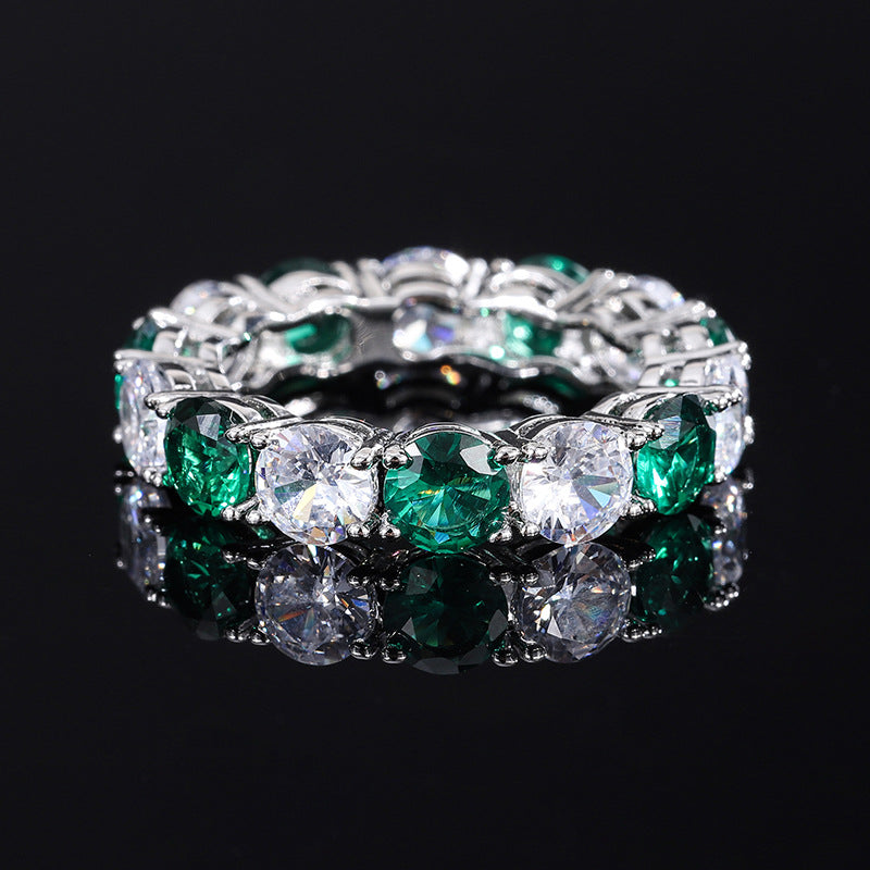 S925 Geometric Stackable Band CZ Ring, 5mm Cubic Zirconia, Sterling Silver Retro Statement Ring for Men and Women
