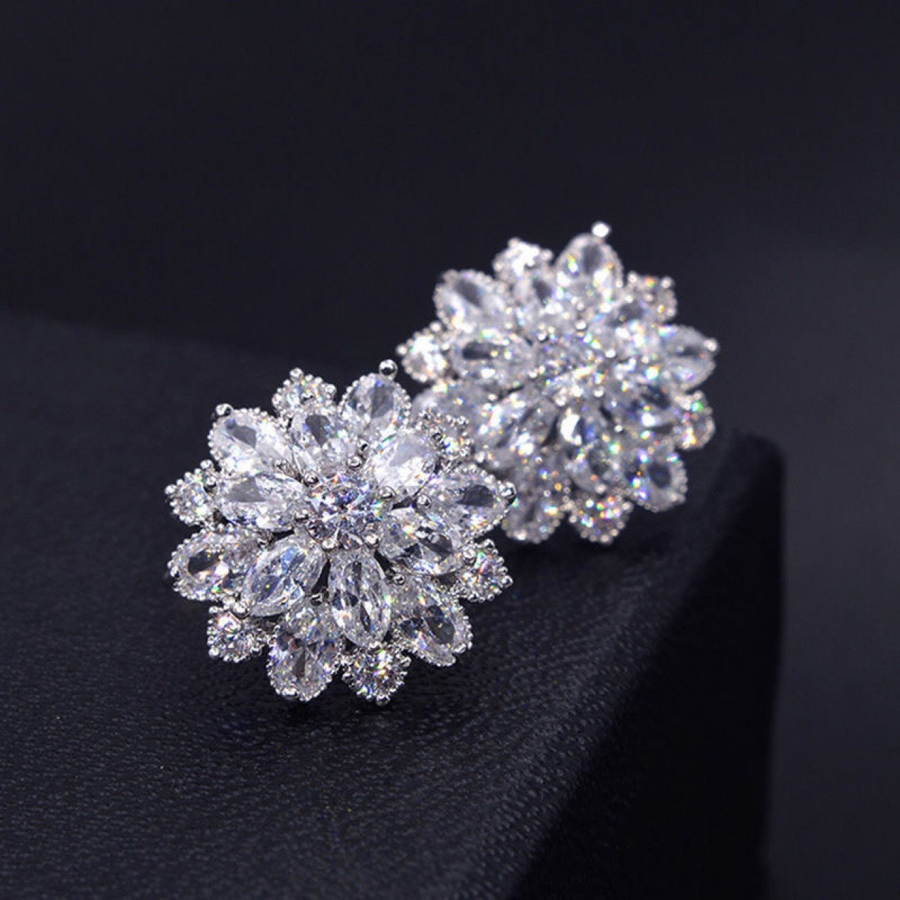 S925 Ice Flower 5A Zircon Stud Earrings, Sterling Silver Jewelry for Women