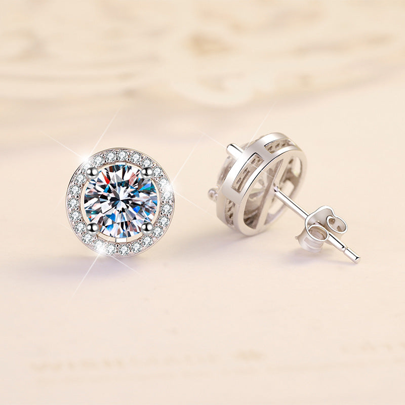 S925 Emerald Green Moissanite Halo Stud Earrings, Sterling Silver VVS D-Grade Round-Cut Certificated Moissanite Jewelry for Men & Women, Simple & Stylish Gift for Wedding, Birthday, Anniversary