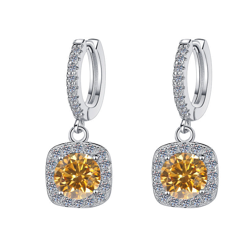 S925 Colorful Moissanite Halo Earrings with Pavé-Set Halo & Hoop, 1ct D-Grade VVS1 Moissanite in 12 Vibrant Colors with GAR certification, Sterling Silver Earrings