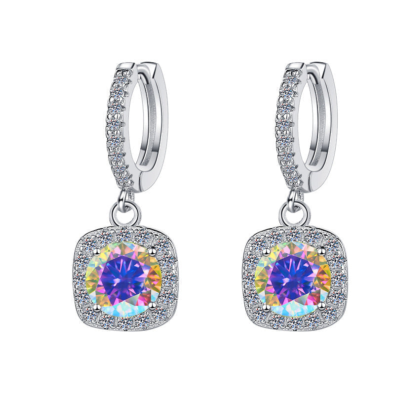 S925 Colorful Moissanite Halo Earrings with Pavé-Set Halo & Hoop, 1ct D-Grade VVS1 Moissanite in 12 Vibrant Colors with GAR certification, Sterling Silver Earrings