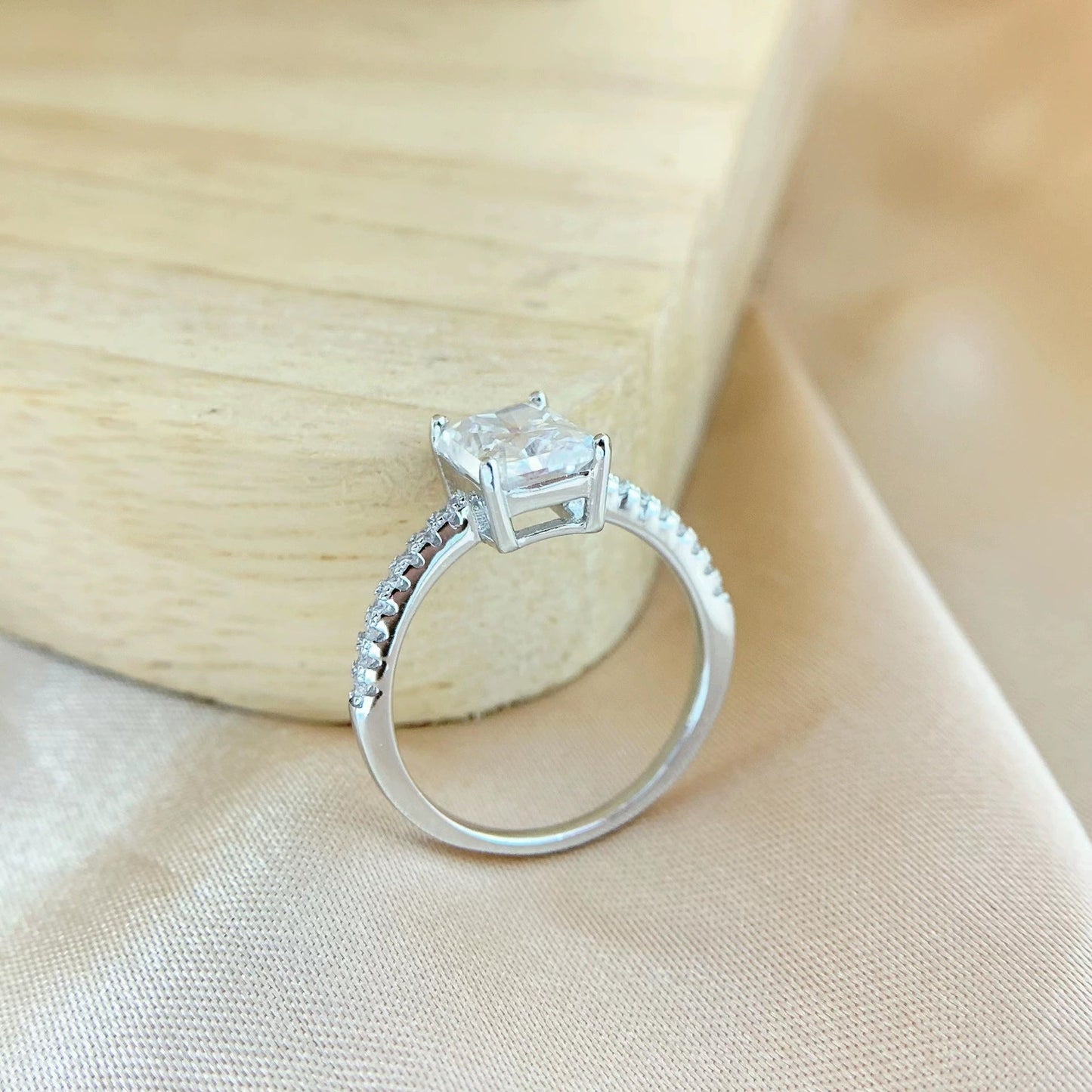 S925 Radiant Cut Moissanite & High Carbon Engagement Ring with Pavé-Set Band, 1-3 Carat VVS1 D-Color Certified, Four-Prong Sterling Silver Ring