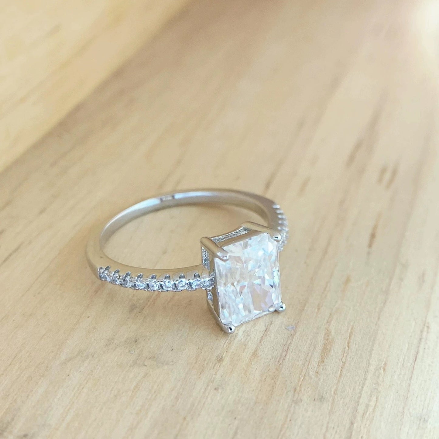 S925 Radiant Cut Moissanite & High Carbon Engagement Ring with Pavé-Set Band, 1-3 Carat VVS1 D-Color Certified, Four-Prong Sterling Silver Ring