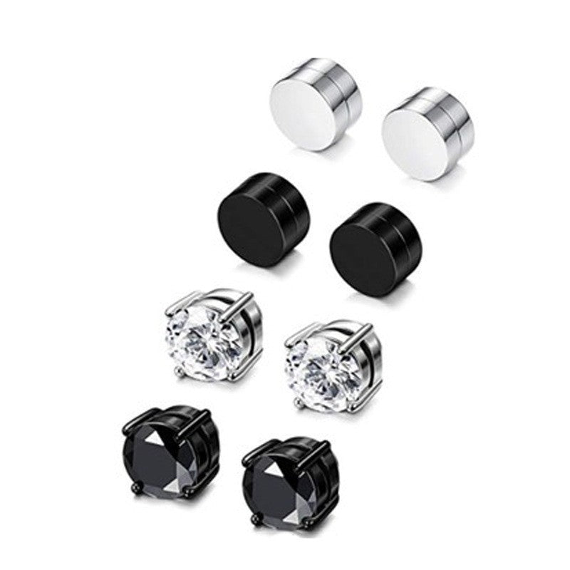 Multi Sets of Stainless Steel Magnetic CZ Stud Earrings for Men Women, 6mm Cubic Zirconia Inlaid Hypoallergenic Earring Packs, Non-Piercing Clip On Earring Combo