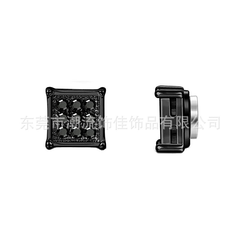 Stainless Steel Magnetic Iced Out CZ Square Stud Earrings for Men Women, 9 Mini Cubic Zirconia Inlaid Magnetic Earrings Non-Piercing Clip On Stud Earring