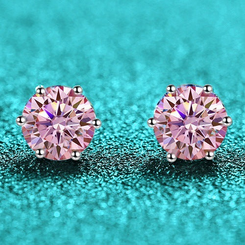 S925 Colorful Moissanite & CZ Classic 6-Prong Stud Earrings For Men Women Gift, 10 Color 0.5-2ct D-Grade VVS Certificated Moissanite Sterling Silver Studs