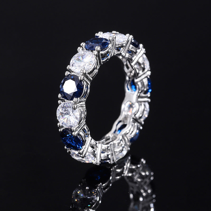 S925 Geometric Stackable Band CZ Ring, 5mm Cubic Zirconia, Sterling Silver Retro Statement Ring for Men and Women