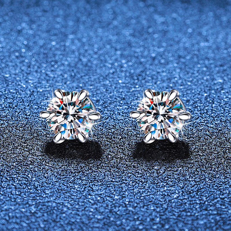 S925 Magnetic Moissanite / CZ Stud Earrings for Men Women, 1ct 6.5mm 6-Prong Round Cut, Inlaid Magnetic Earrings Non-Piercing Clip On Stud Earring