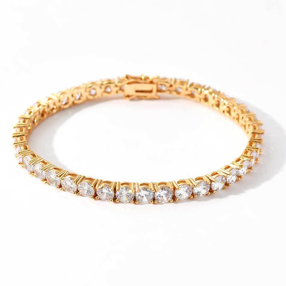 Hip Hop Iced Out Tennis Chain Bracelet, 18K Gold & White Gold Plated, 3–6mm CZ Iced Out Bling Jewelry