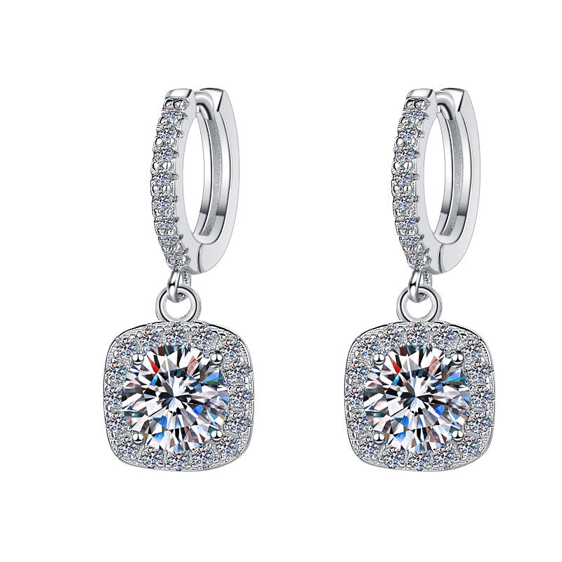 S925 Colorful Moissanite Halo Earrings with Pavé-Set Halo & Hoop, 1ct D-Grade VVS1 Moissanite in 12 Vibrant Colors with GAR certification, Sterling Silver Earrings