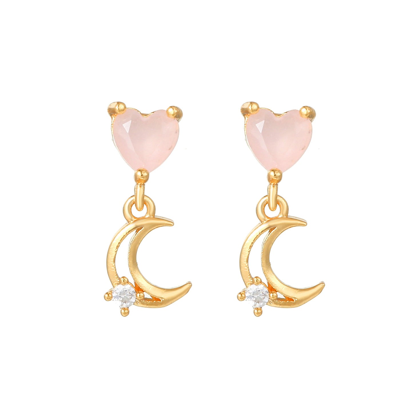 16 Pairs Pink Heart Stud Hoop Huggies Drop Earrings Set, 18K Gold Plated Stacking CZ & Pearl Designs, Planet Snowflake Moon Star