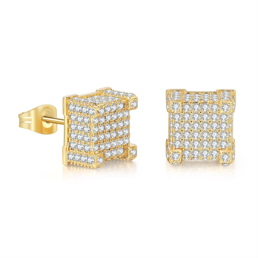 Iced Out CZ 18k Dazzling Stud Earrings, S925 Silver Post, 4 Style Options, Hip Hop Hypoallergenic 4A Cubic Zirconia Bling Studs for Men and Women